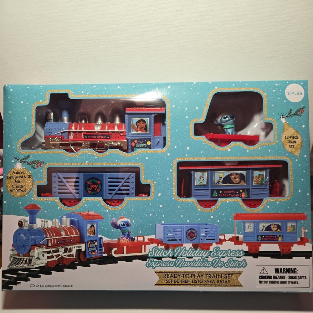 NEW Stitch Holiday Express 12 PC Christmas Train Set w/Light & Sound Disney lilo